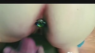 MILF with a butt plug makes my long cock disappea