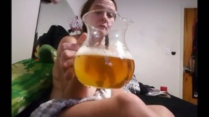 Toilet Princess Drinks two Glasses of Daddy's Fresh Piss from a Pitcher