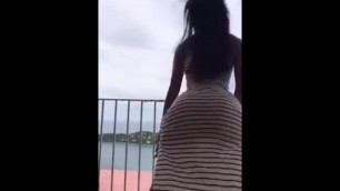 Amazing Beautiful Sexy Latino Dancing and Stripping on Balcony ! Public