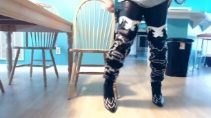 Dressing up Thigh High Cowboy Boots with White and Black Leggings