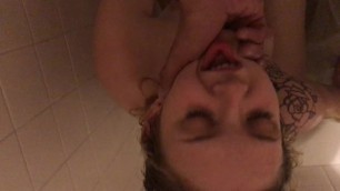 Teen Sneaks into Shower with Step Dad and Begs for Cum while Giving a BJ