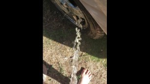 Country Girl Pees on Abandon Car on Dirt Road