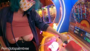 Showing my Tits off while Playing at the Arcade! - Teaser